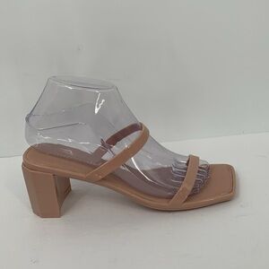 Jeffrey Campbell Jamm jelly slide sandals chunky heel tan nude double strap 8